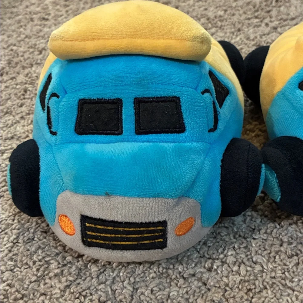 Plush Blue & Yellow Toy Truck Slippers size 11-12 Kids Soft Vehicle house shoes